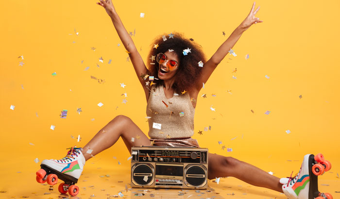Botox Party Girl with Roller Blades and Stereo